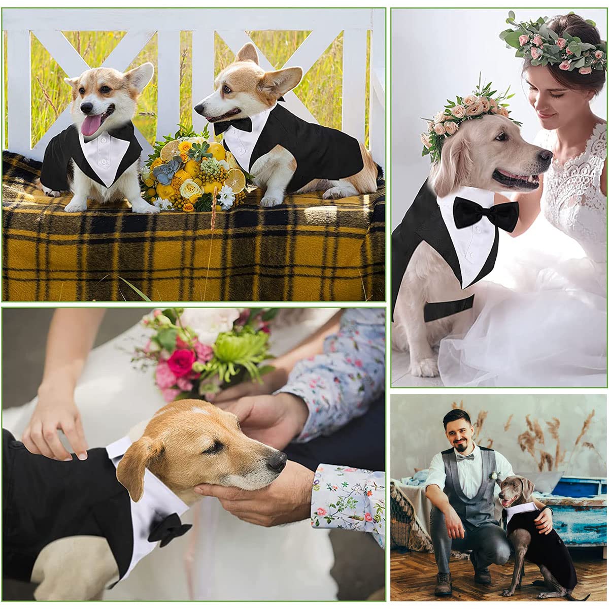 Tuxedo & Bandana Set, 2 Pack Pet Costume: Puppy Formal Party Suit - Dog Clothes for Small, Medium & Large Dogs - Prince Bow Tie Shirt - Wedding Attire for Golden Retriever & Samoyed (S)