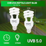 REPTI ZOO UVB Light for Tropical Reptile, 2 Pack 5.0 15W UVA UVB Reptile Light Bulb, UVB Lamp for Crested Gecko Leopard Gecko Frog Toad Snake Chameleon