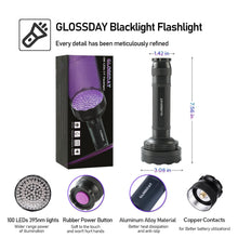 Load image into Gallery viewer, GLOSSDAY UV Flashlight Black Light, 100 LED Black Light Flashlight for Dog/Cat Pet Detector, Scorpions Finder
