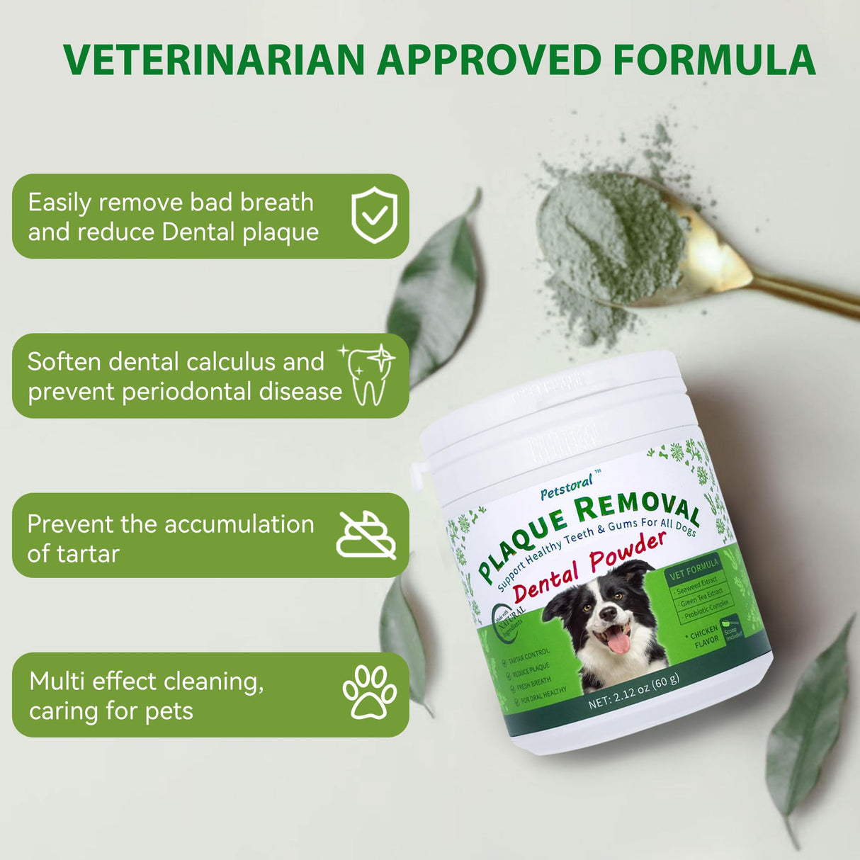 Petstoral 2-Pack Plaque Removal Natural Dental Powder, Dog Dental Care and Bad Breath Treatment, Dog Teeth Cleaning Powder for Healthy Teeth & Gums for All Dogs