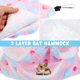 Sweetude 6 Pcs Rat Hammock Set Ferret Hanging Tunnel 3 Tier Guinea Pig Hammocks Hideout Soft Chinchilla Bed for Cage Accessories Hide,Play and Sleep(Lovely,Heart)