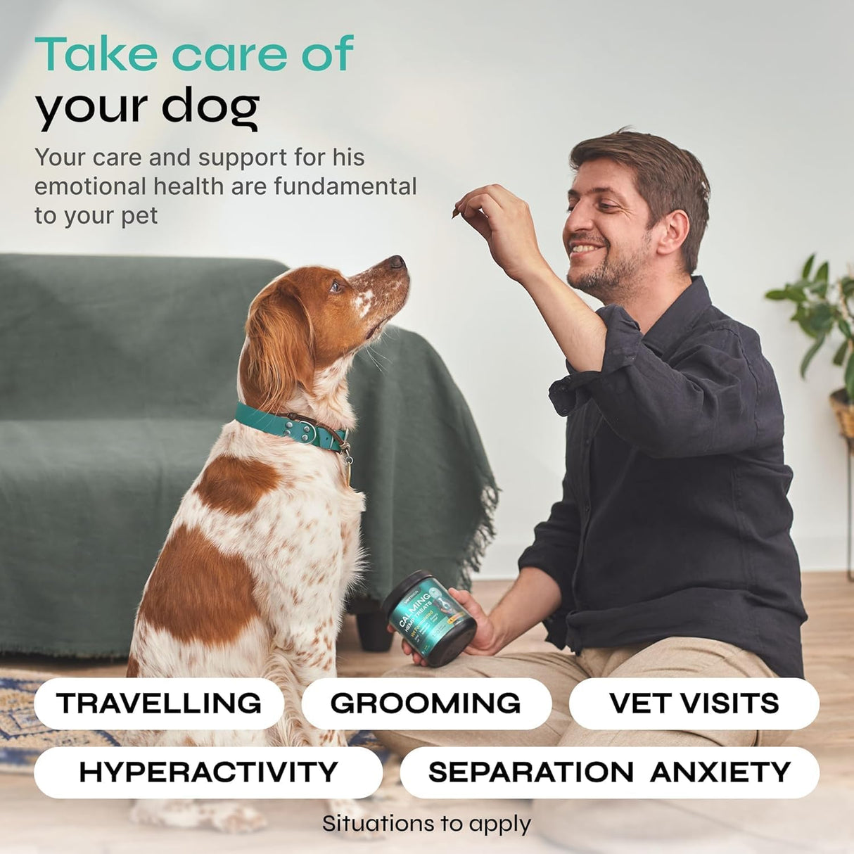 Calming Chews for Dogs with Valerian Root, Turmeric, L-Theanine - Calming Chews for Dogs Anxiety Relief - Soft Treats for Storms, Fireworks, Separation, Vet Visits, Grooming