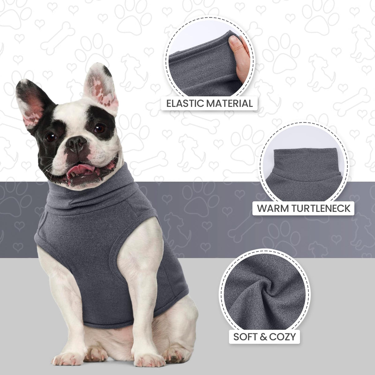 ROZKITCH Dog Sweaters Soft Fleece Pullover Sweatshirt Pajamas, Turtleneck Warm Pet Cold Weather Jacket Stretchy Vest Jumpsuit Apparel Outfit Clothes for Small Medium Large Dogs Walking Sleep Grey 3XL