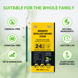 BugBai Mosquito Repellent, 24PCS Natural Citronella Incense Sticks with Plant-Based Essential Oil of Lemongrass Rosemary, DEET-Free 2.5H Protection for Indoor Outdoor Patio Yoga Picnic Camping Fishing