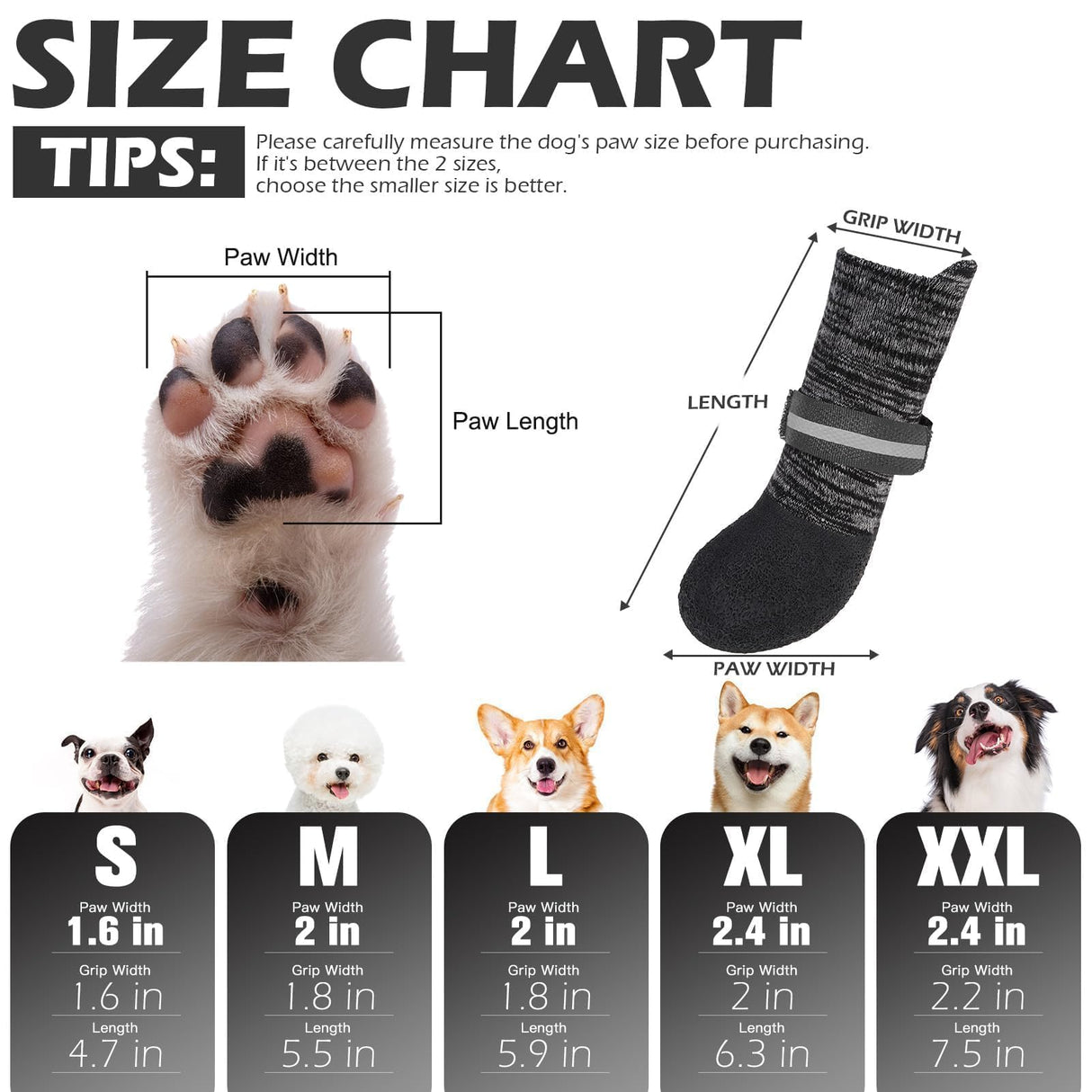 EXPAWLORER Anti Slip Dog Socks to Prevent Licking Paws, Shoes for Winter Snow, Boots & Paw Protectors with Grippers, Waterproof Booties for Hardwood Floors for Small Medium Large Senior Dogs Black S