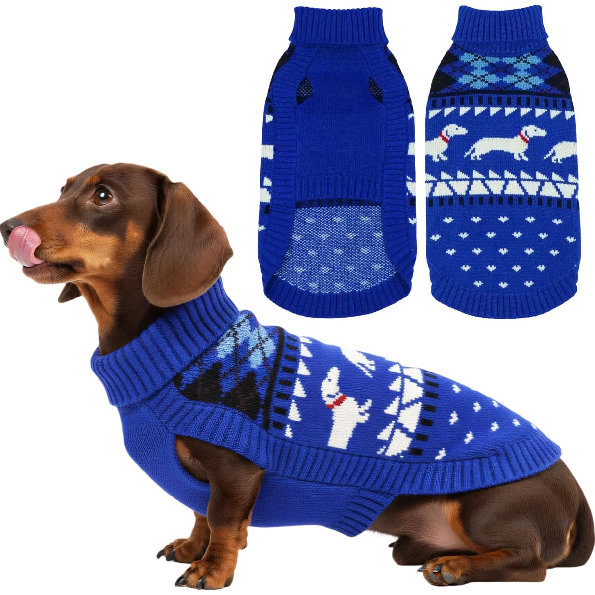 Ultra-Soft & Stretchy Turtleneck Dachshund Dog Sweater, Fall/Winter Knitted Dachshunds Sweaters, Pullover Weiner Dog Clothes for Girls Boy, Puppy Outfit for Male Female Weenie Dogs (Blue, L)