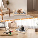 BWOGUE Large Wooden Rabbit Bed, 2 in 1 Folding Wooden Pet Bed with Removable Cushion Small Animals Bed for Rabbits Bunny Guinea Pigs Kittens Puppy Sleeping Habitat (20.5" x 14.3")