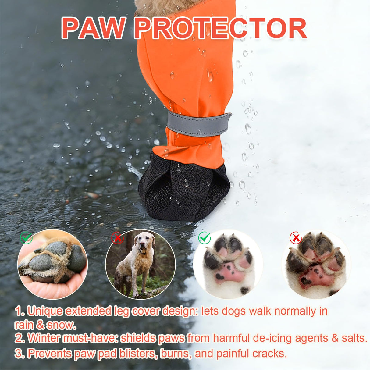 SeranPup M Orange Stay-On Suspender Dog Boots | Anti-Slip Waterproof | Adjustable Dog Shoes Paw Protector for Medium Dogs Outdoor Walking Hiking