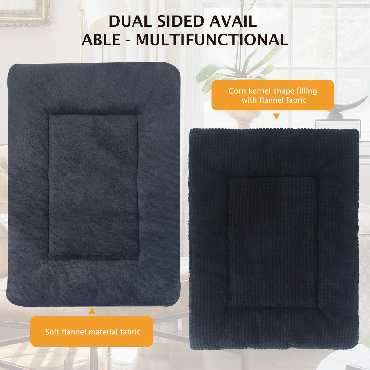 Vetasac Reversible Dog Bed Mat with Plush and Corn Velvet,Soft Warm Pet Cushion, Dual Purpose Washable Sleeping Mattress Bed for Small Medium Large Dog and Cat XB004 (30"x20", Dark Grey)