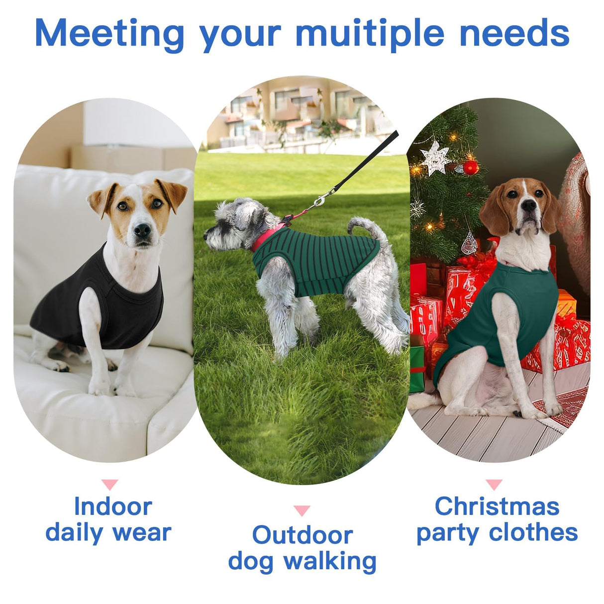 3 Pack Dog Fleece Sweater -Green-XS,Stretchy Pullover Vest | Warm Sweatshirt for Puppy Homewear,Soft Winter Shirt,Layering Under Jackets,Holiday Season Dog Clothes