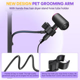 Dog Grooming Arm with Metal Clamp, Dog Grooming Table Arm & Hair Dryer Stand Hands Free Blower Hose Holder 2 in 1, Adjustable Grooming Arms for Tables with Loops for Groomers for Small Medium Pets