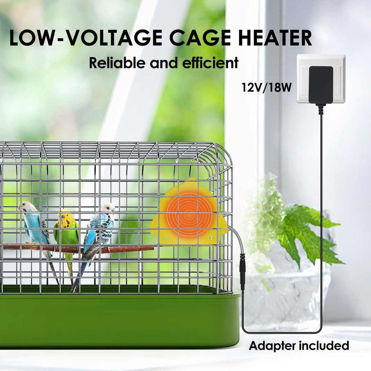 ZHEQOGZH Bird Cage Heater for Cockatiels Parrots Conure Finches Parakeets Heater Snuggle Up Bird Warmer 12V 18W, Size 5.3" x 4.7"