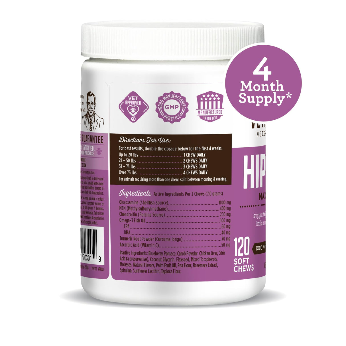 Dr. Joseph's VetPro Complete Dog Hip & Joint Supplement for Arthritis Pain Relief – High-Strength Glucosamine & Chondroitin Chews for Senior Dogs – Vet Formulated Daily Treats, Chicken Flavor, 120 Ct