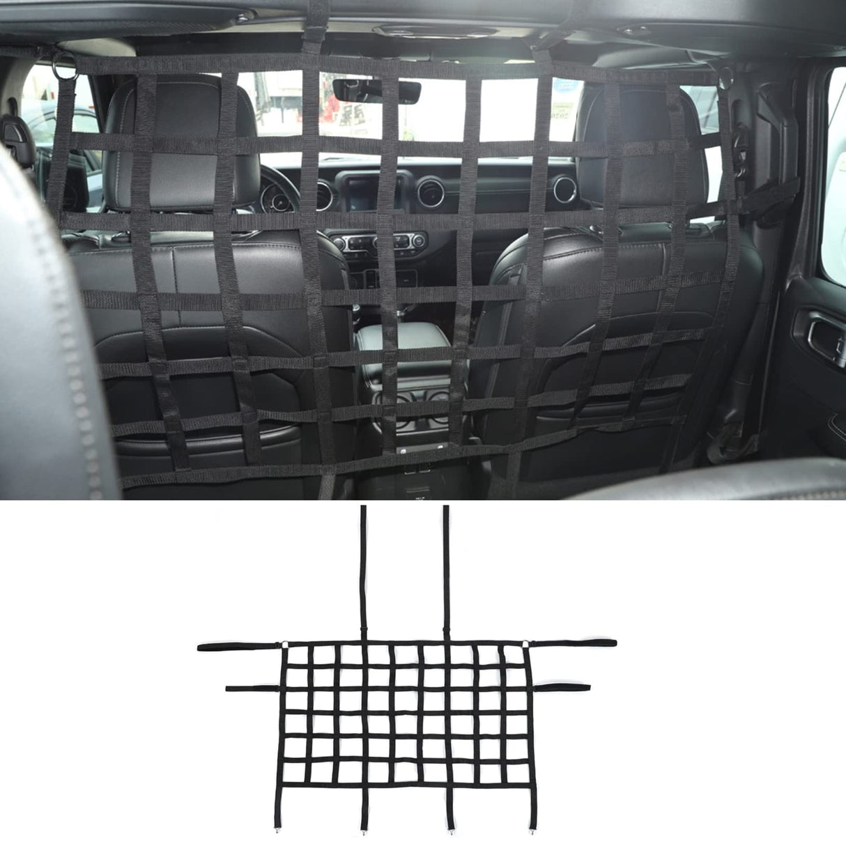 Car Rear Seat Isolation Barrier Net Back Pet Dog Seat Divider for Wrangler JK JL Unlimited 2007-2025 Gladiator JT Truck 2 Door 4 Door for Pet Children Safe Drive (Black)