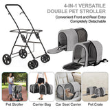LPOTIUS Double Pet Stroller for Dogs and Cats with 2 Detachable Carrier, Quick-Folding Dog Stroller for Medium Small Dogs Cats, 4 Wheels, Light Gray