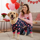 Vehomy 2-Pack Dog Valentines Pajamas Valentine's Day Dog Costume Outfit with Love Heart Patterns Pet Valentines Onesie Jumpsuits Sweet Heart Clothes Jammies for Medium Large Dogs XL