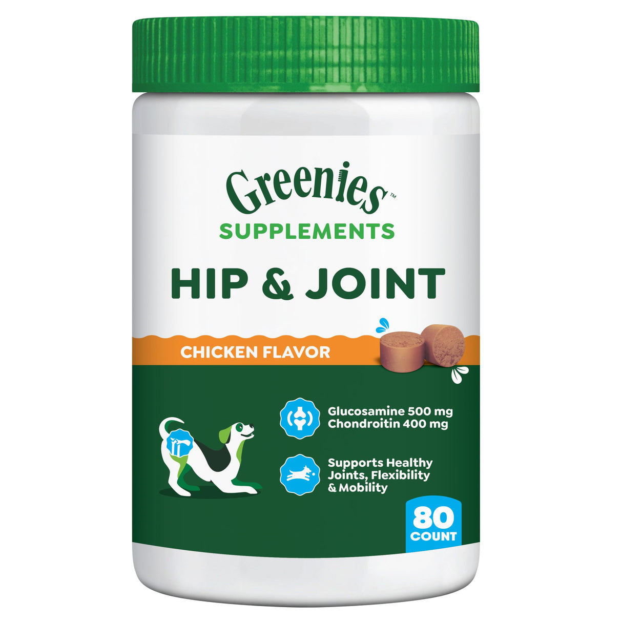 Greenies Supplements Hip and Joint Supplements for Dogs, Chicken Flavor, 16.2 oz. 80-Count