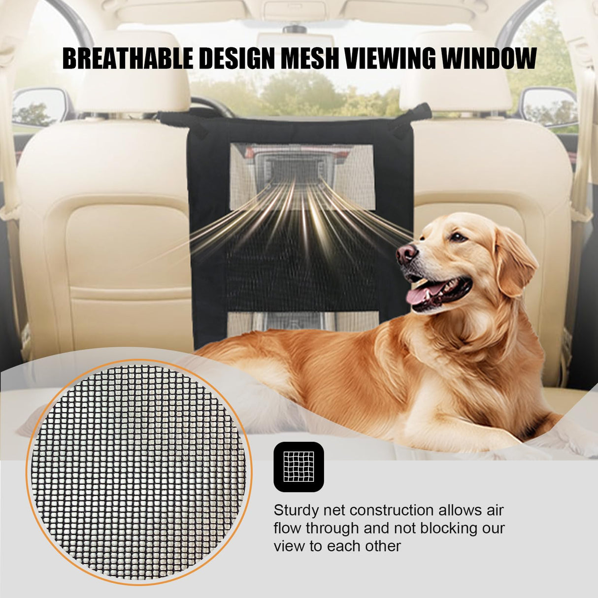 Universal Dog Car Barrier,Dog Net for Car Divider,Pet Barrier with Mesh Organizer for Cars,SUVs & Trucks,22"×18", Breathable & Easy to Install