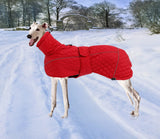 Greyhound Lurcher Winter Coat Whippet Warm Coat with Fleece Water Resistant Dog Jacket with Hook Loop Closure Zipper Harness Hole - Red - XLarge
