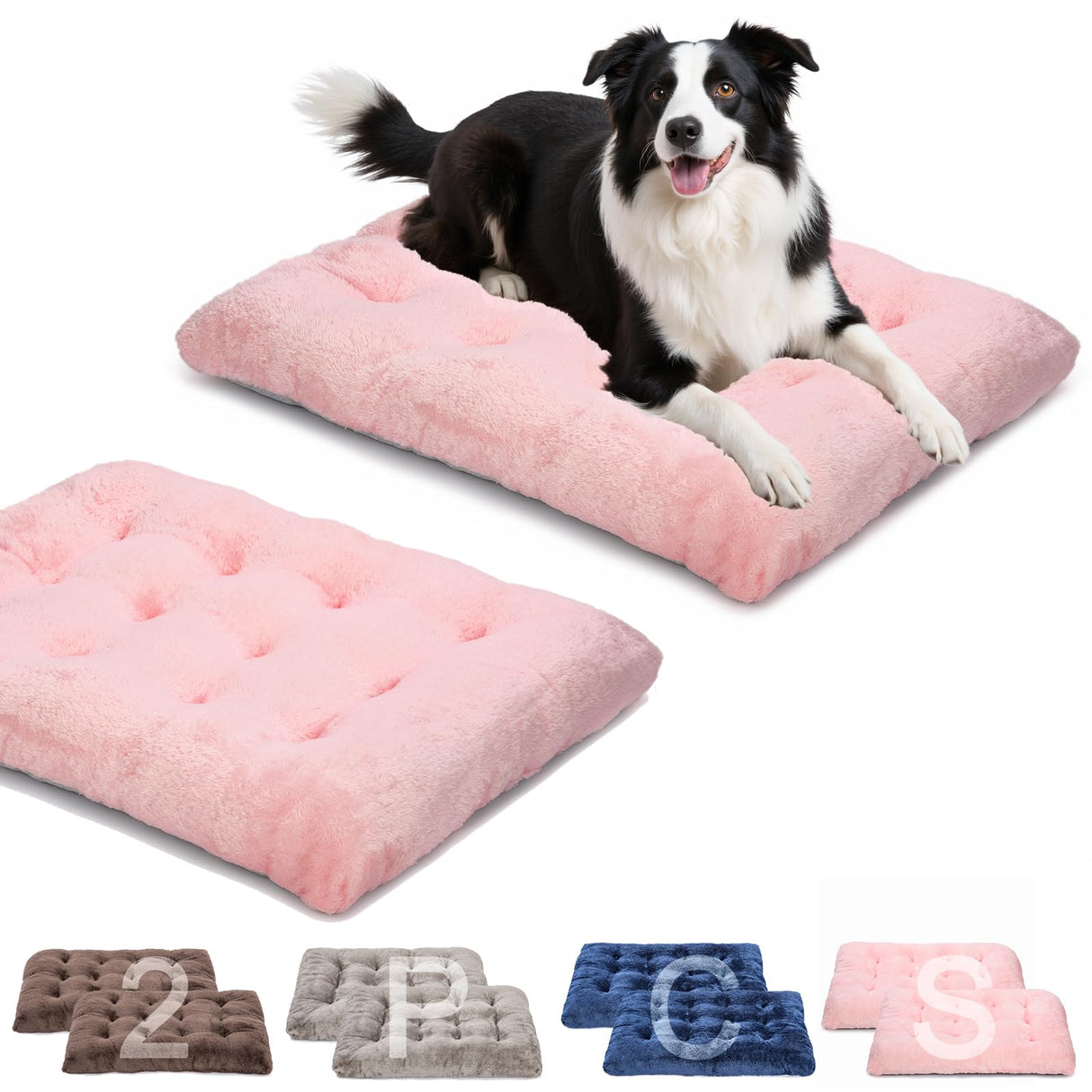 POMIU 2-Pack Washable Dog Bed, Deluxe Plush Crate Beds with Anti-Slip, Machine Washable Kennel Pad Sleeping Mat for Large, Medium and Small Dogs (2 Pack x Pink, 35.0" L x 23.0" W x 3.0" Th)