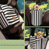Cullaby Dog Car Seat for Small Dogs Under 15 lbs – Center Console Pet Carrier with Safety Belt, Storage Pockets, Removable Washable Cover – B&W Stripes, Secure & Comfortable for Small Puppies/Cats