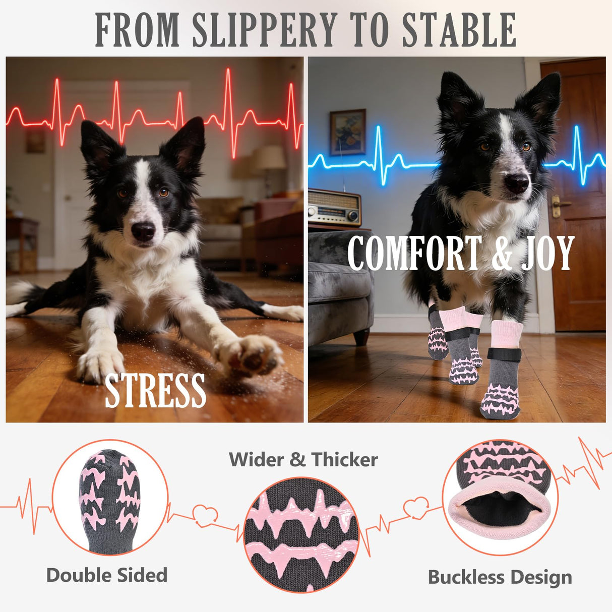 AIEDOULER Anti Slip Dog Socks to Prevent Licking Paws, Double-Sided Grippy Dog Socks for Hardwood Floors, No Twist Paw Protector for Hot/Cold Pavement, Dog Booties for Small Medium Large Senior Dogs