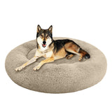 SAVFOX 45 inches Calming Donut Dog Bed - 3X Durable Plush Faux Fur, Machine Washable & Non-Slip, Fits up to 150 lbs, Beige