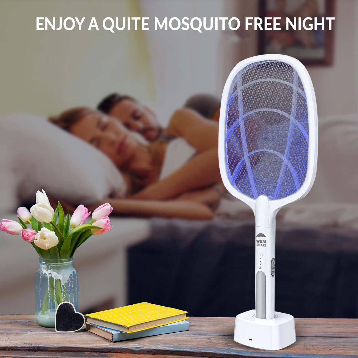 WBM SMART 2 in 1 Electric Bug Zapper, Mosquitoes Trap Lamp & Racket, USB Rechargeable Electric Fly Swatter for Home and Outdoor Powerful Grid 3-Layer Safety Mesh Safe to Touch, Pack of 2