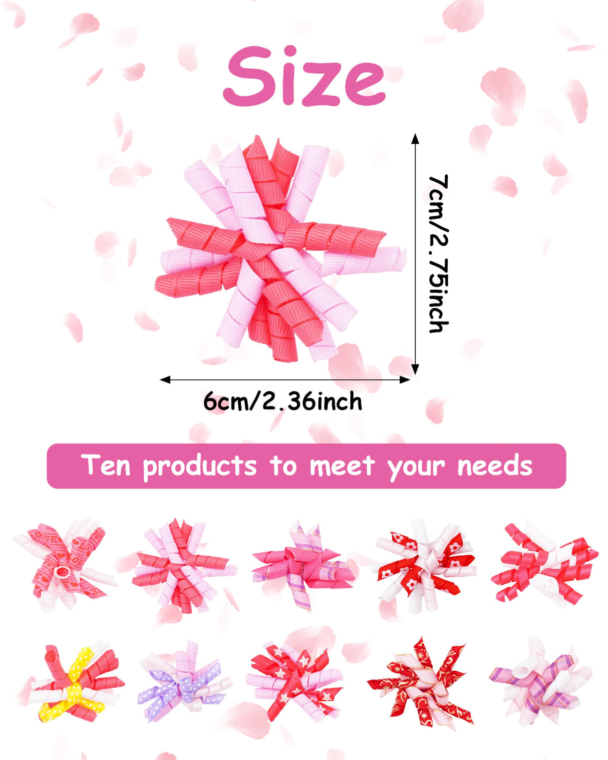 PET SHOW 20 Pack/10 Pairs Pink Curly Dog Hair Bows with Rubber Bands for Small Medium Dogs Girl Spiral Puppy Swirl Topknot Cat Female Holiday Hair Accessories Pet Favor Gift(Pink)