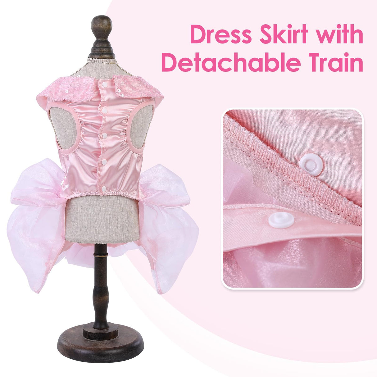 ASENKU Dog Dress, Dog Wedding Dress Skirt with Detachable Hemline, Princess Lace Puppy Christmas Birthday Party Outfit Formal Costume with Sequins Bow for Small Dogs (Pink, X-Small)