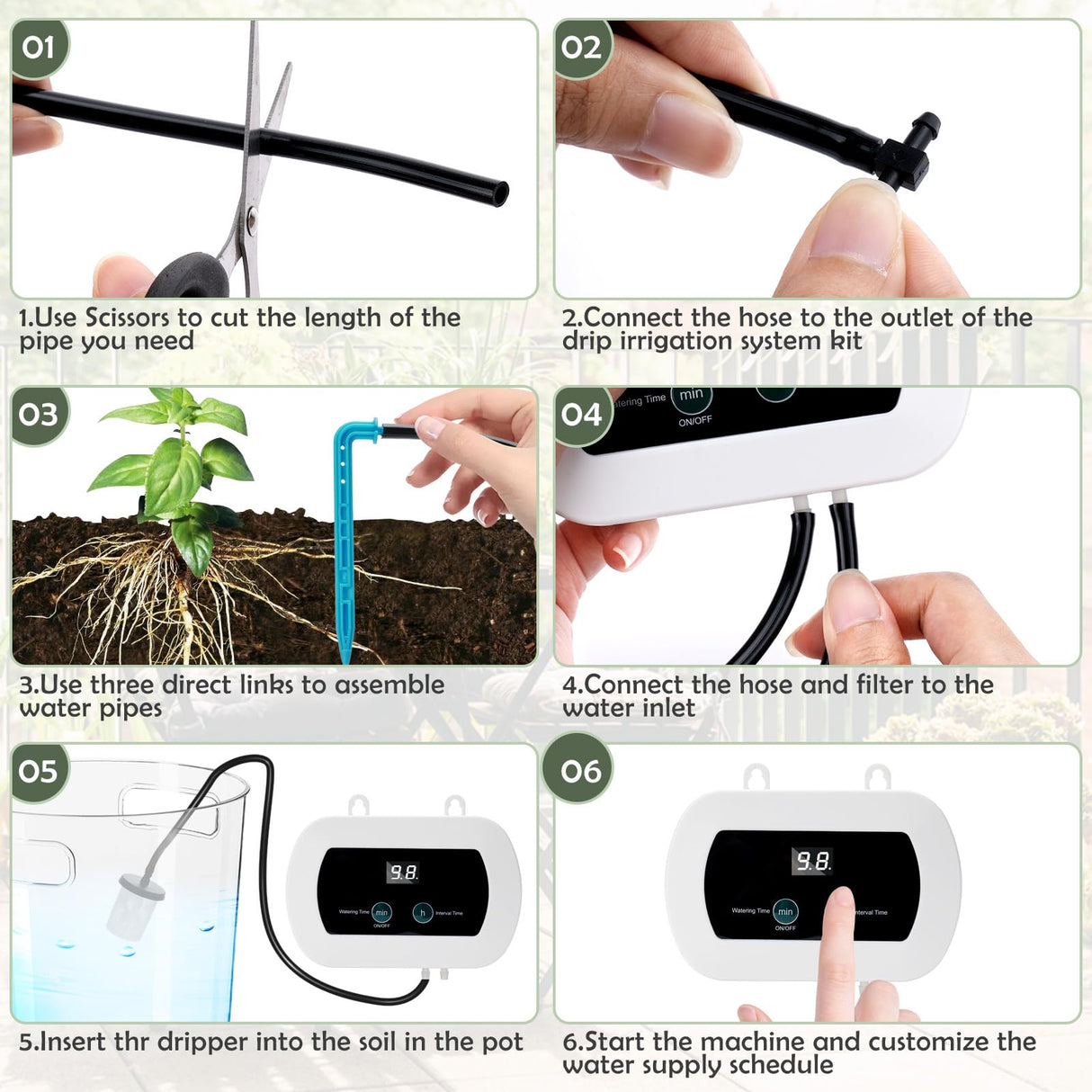 Automatic Watering System for Potted Plants, Indoor Garden Watering System Drip Irrigation Kits Saving Water Drip Irrigation System with Timer 33 FT Hose for Garden Rooms Balcony Indoor Plant