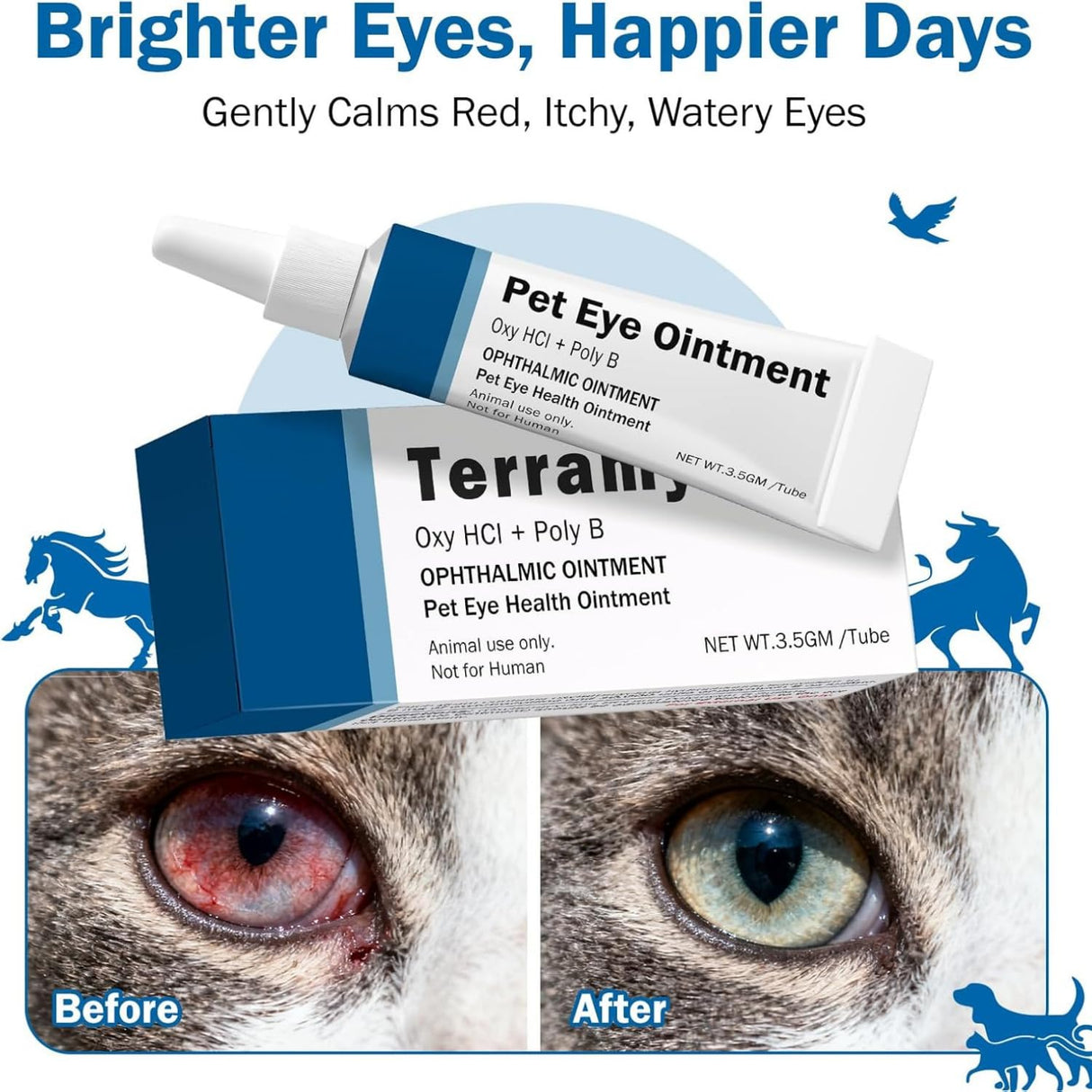 Polika TER-amycin Pet Eye Cream Health for Dogs, Cats, Cattle, Sheep, Horse, Bird 1/8 oz /3.5gr Pack of 2