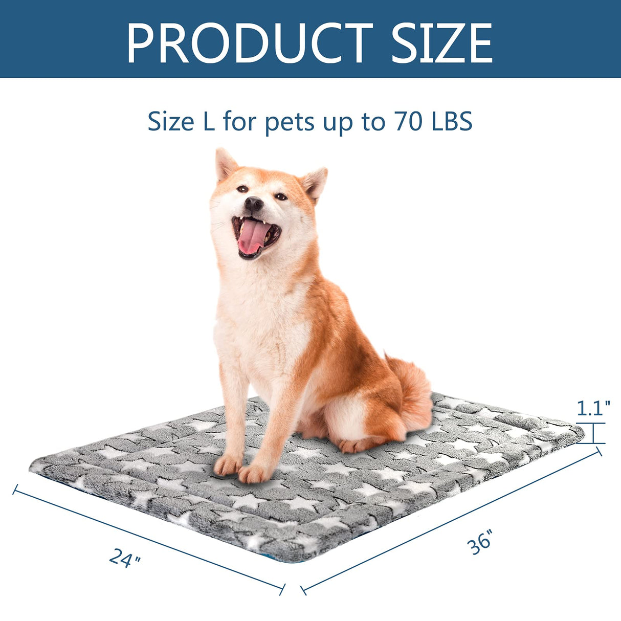 KROSER Fancy Crate Pad Bed Mat Reversible (Cool & Warm), Machine Washable, for Small to XXX-Large Dogs, Grey, Navy, Star Pattern