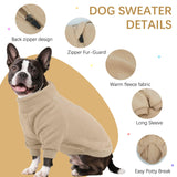 BRKURLEG Dog Sweater, Turtleneck Thick Dogs Sweatshirts Fleece Sweater, Dog Winter Coat for Small Medium Large Dogs, Pet Warm Sweaters with Zipper, Pullover Jacket with Sleeve (Light Coffee, XXL)
