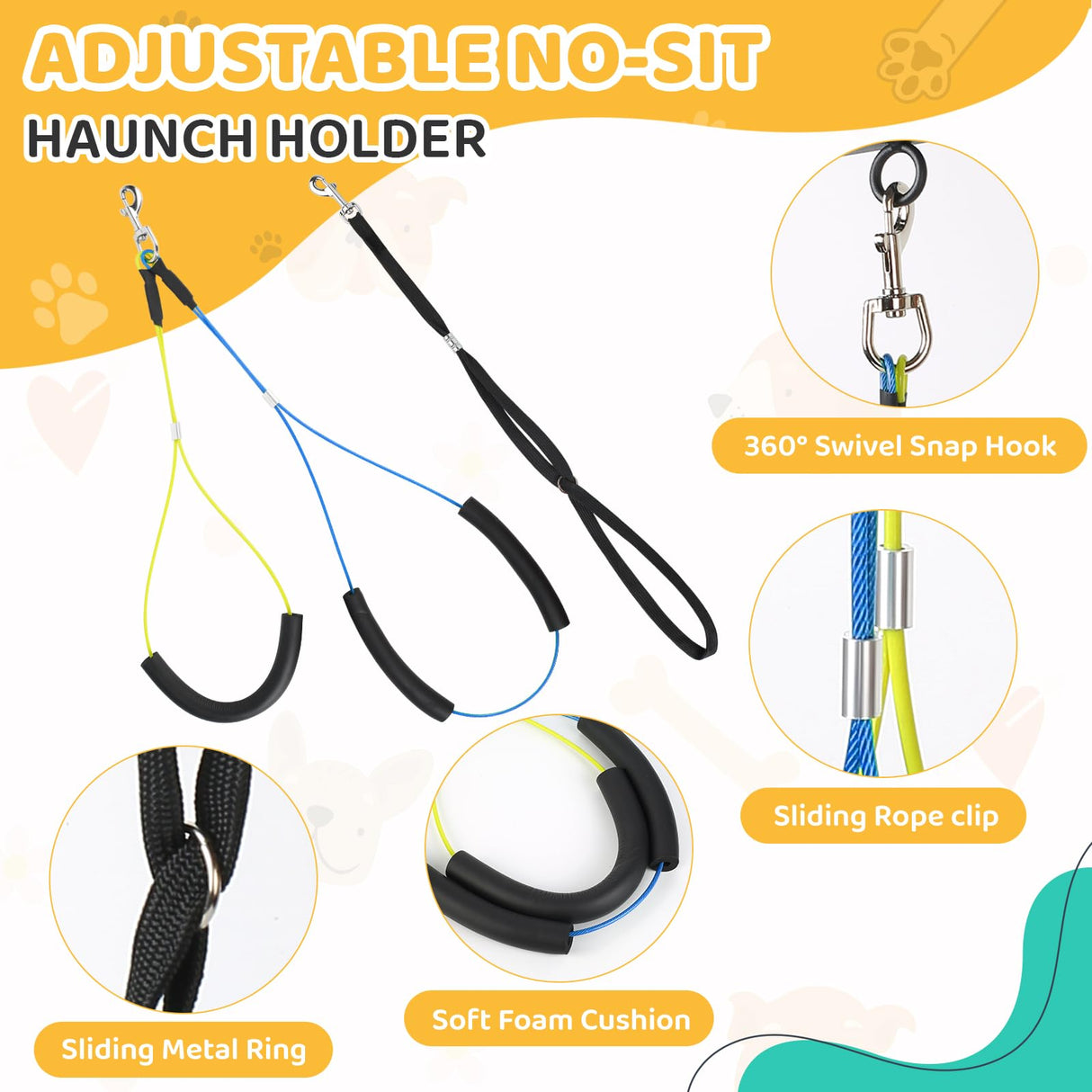42" H Adjustable Height Dog Grooming Arm with double Clamp, Dogs Grooming Table Arm with Loop Noose and No Sit Haunch Holder, Perfect dog restraint for Small & Medium Dogs，Arm for Grooming Tables