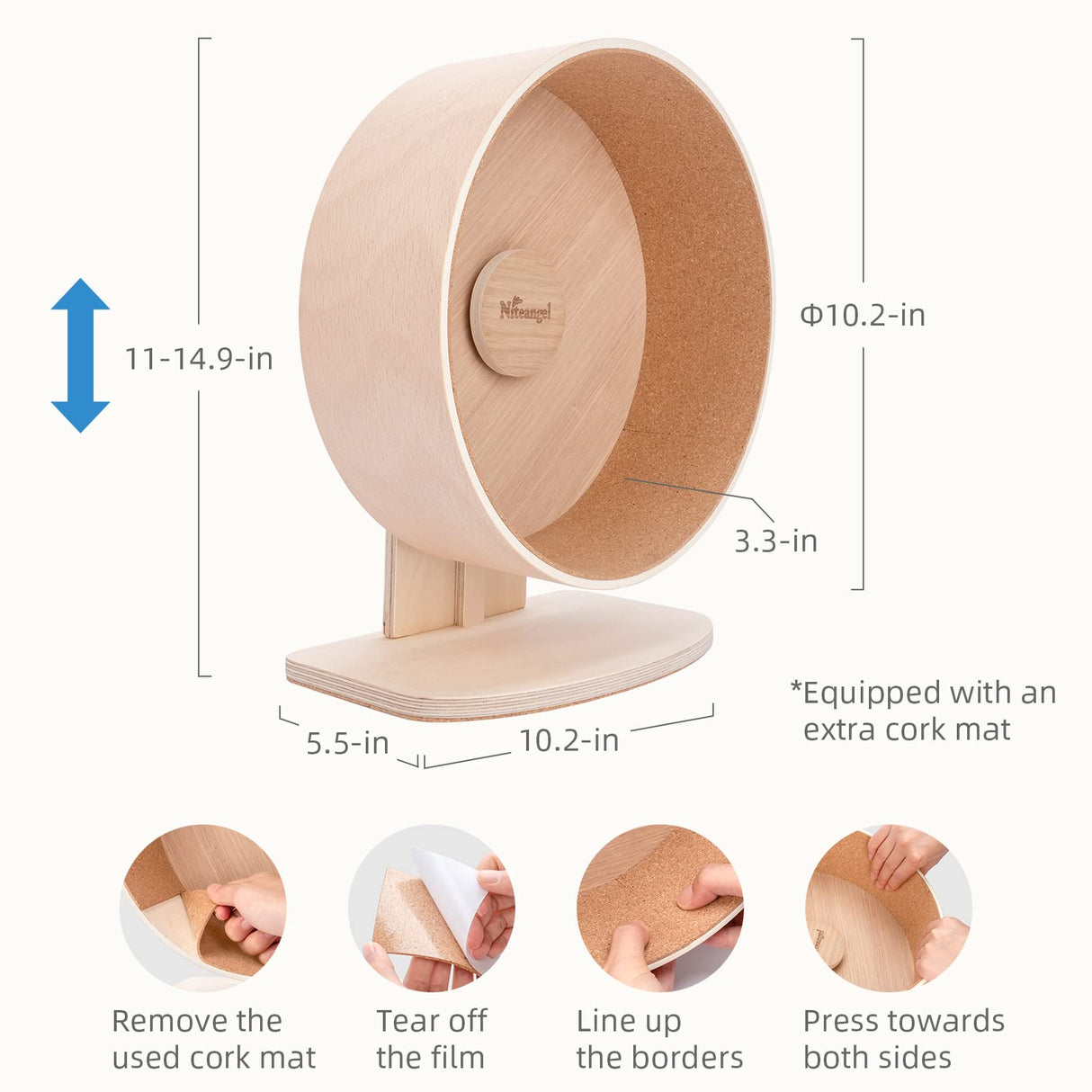 Niteangel Wooden Hamster Exercise Wheel: - Silent Hamster Running Wheel for Hamsters Gerbil Mice and Other Similar-Sized Small Pets (M)