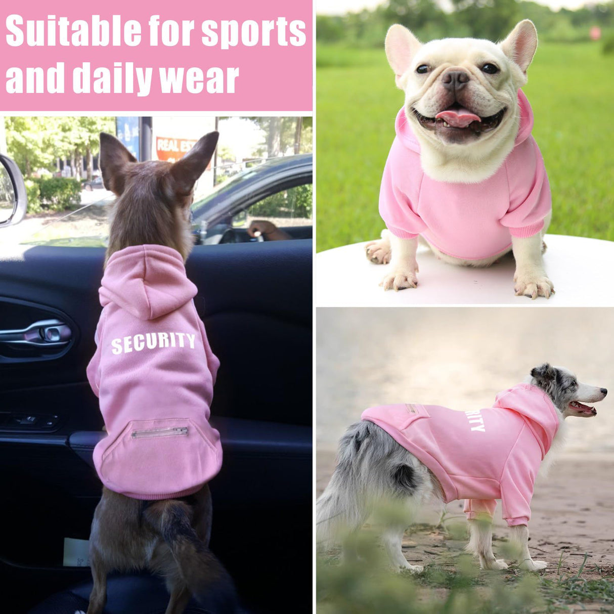 Otunrues Dog Hoodie for Large Dogs Glow-in-The-Dark Security Dog Sweater Sweatshirt Hooded Soft Brushed Fleece WinterClothes with Dual Pocket Zip Puppy Hoodies Pink XL