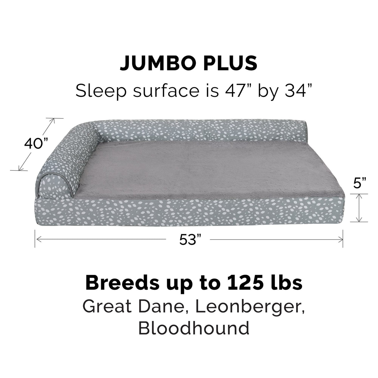 Furhaven Cooling Gel Dog Bed for Large Dogs w/ Removable Bolsters & Washable Cover, For Dogs Up to 125 lbs - Plush & Almond Print L Shaped Chaise - Gray Almonds, Jumbo Plus/XXL