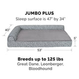 Furhaven Cooling Gel Dog Bed for Large Dogs w/ Removable Bolsters & Washable Cover, For Dogs Up to 125 lbs - Plush & Almond Print L Shaped Chaise - Gray Almonds, Jumbo Plus/XXL