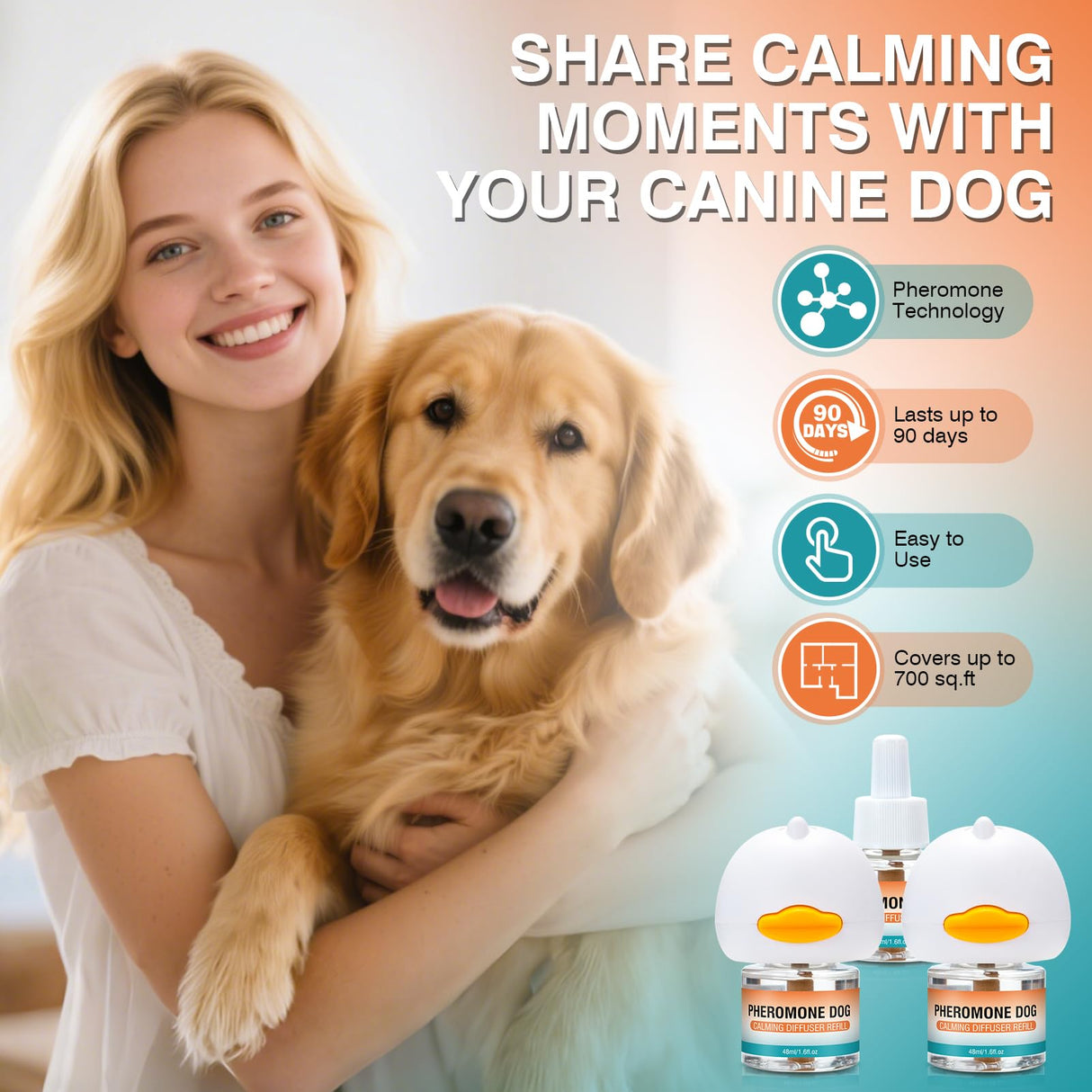 JTEWZX Calming Pheromones Dog Diffuser to Calm Pet Advanced 5 in 1 Kit Appeasing Pheromone Diffuser for Anxiety Relief (2 Plug in+3 Pack 48ml Refill) Reduce Aggression Fighting Barking Stress