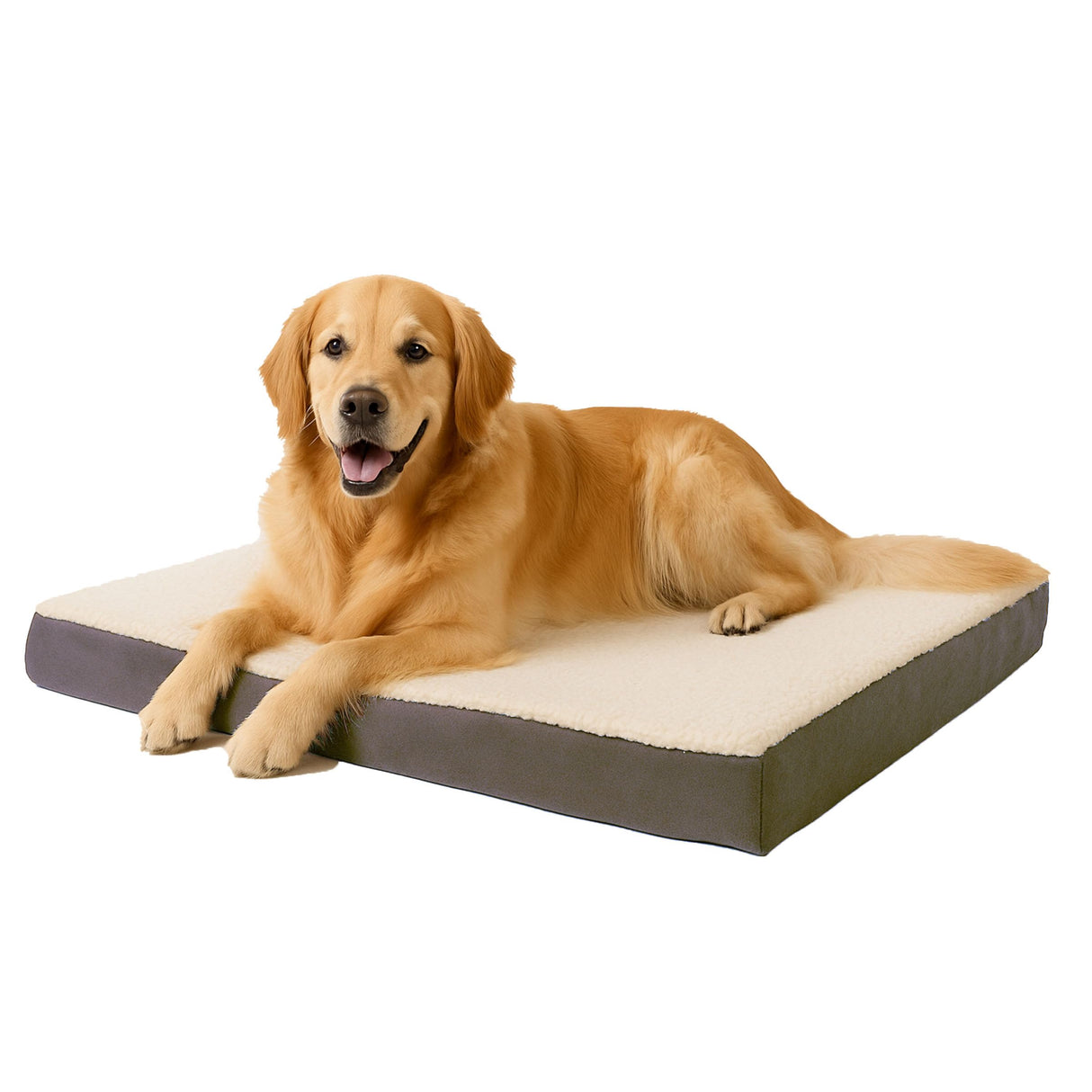 Orthopedic Dog Bed - 2-Layer 36x27-Inch Memory Foam Pet Mattress with Machine-Washable Sherpa Cover for Large Dogs up to 65lbs by PETMAKER (Gray)