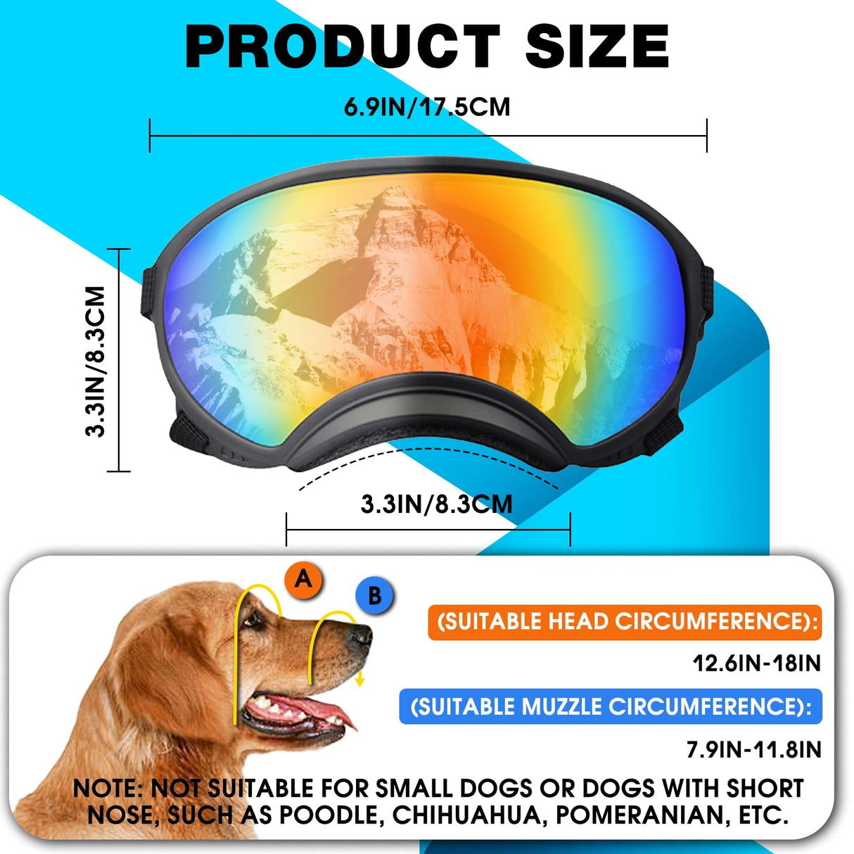 Pacify Dog Goggles for Large Dogs, UV Protection Dog Sunglasses with Adjustable Strap for Medium Large Dog Pet Glasses (Clear)