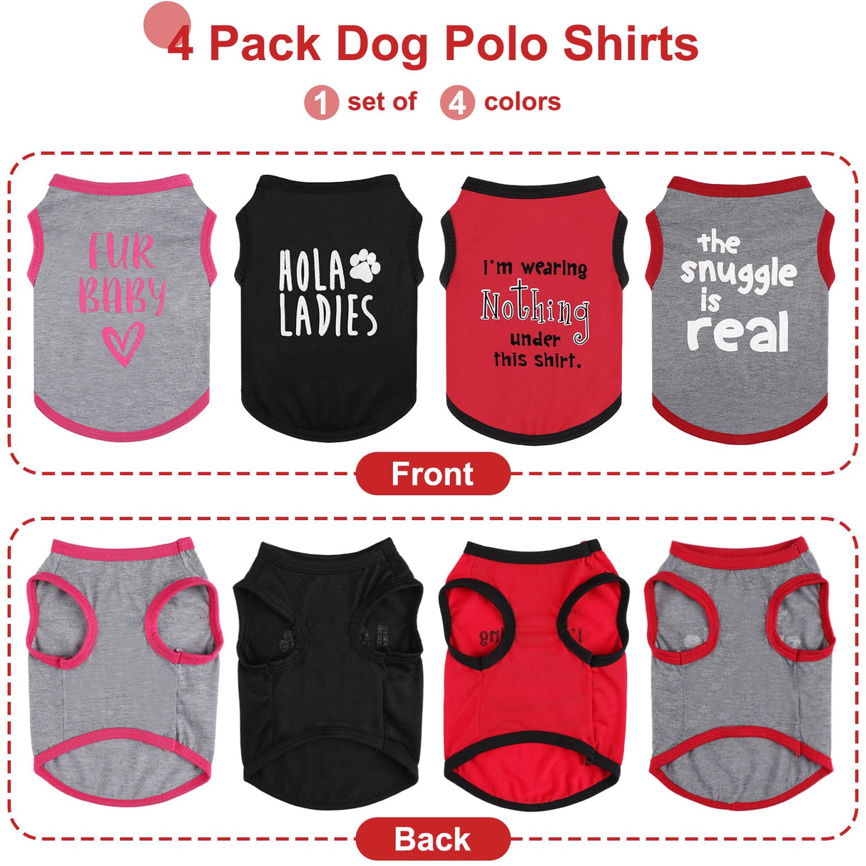 4Pcs Dog Shirt Lightweight Summer Puppy Clothes Cute Printed Sleeveless Pet T Shirts Dog Clothes for Small Dogs Girl Boy Cat Outfit Tank Top, L, Group2