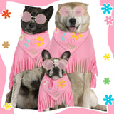 Huhumy 4 Pcs Hippie Dog Costume Pet Dog Hippie Costume Set Includes Sunglasses Scarf Cloak Necklace(Pink Style,Large)