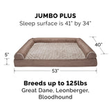 Furhaven Memory Foam Dog Bed for Large Dogs w/ Removable Bolsters & Washable Cover, For Dogs Up to 125 lbs - Luxe Faux Fur & Performance Linen Sofa - Woodsmoke, Jumbo Plus/XXL