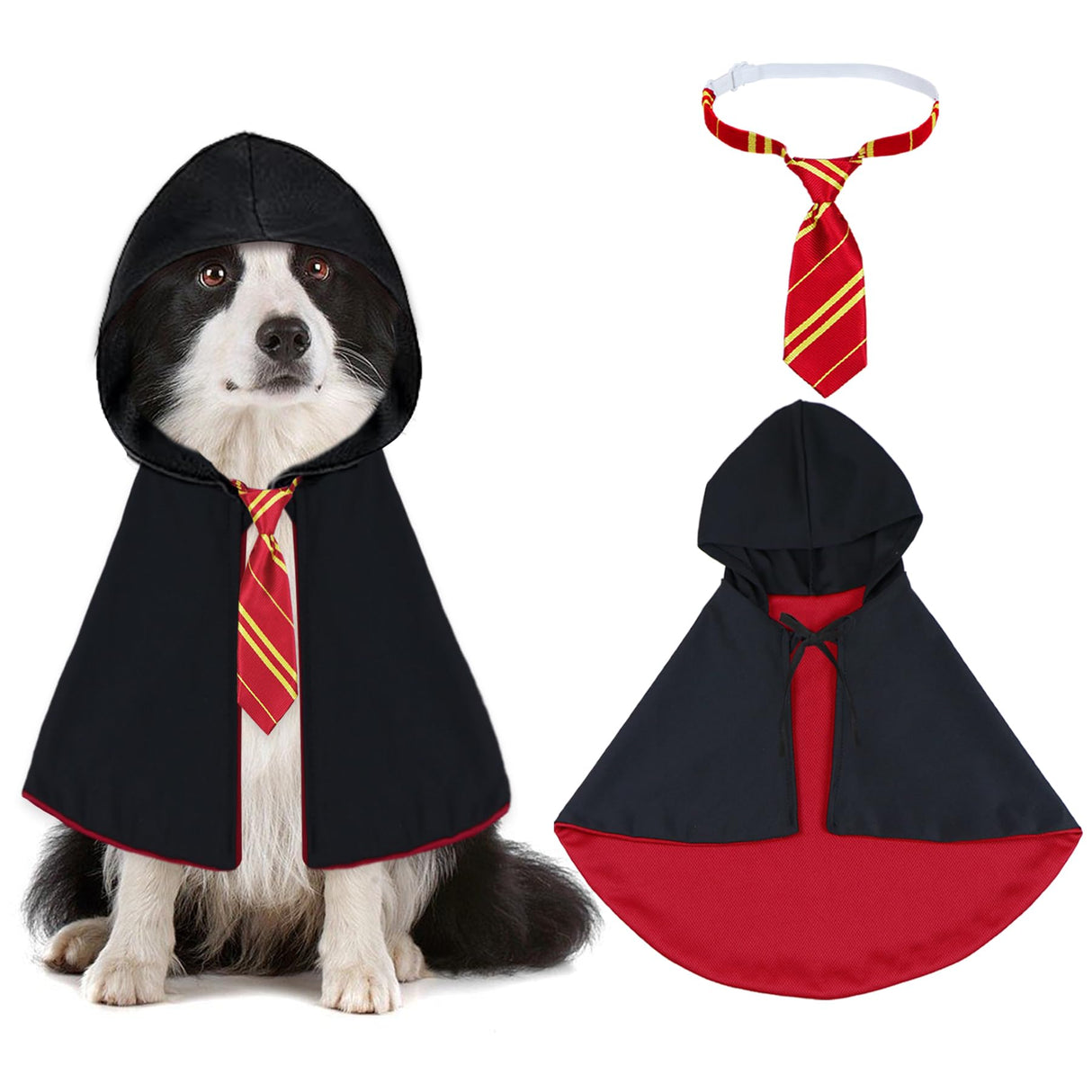 GOYOSWA Dog Halloween Costumes, Dog Wizard Costume Halloween Wizard Witch Cloak Cape with Neck Tie Halloween Costumes for Small Medium Large Dogs Pets (Red, Medium)