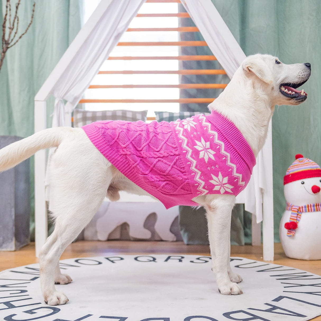 SCIROKKO Warm Winter Pink Dog Sweater - Female Cold Weather Pet Clothes for Small Medium Large Dogs Girl Indoor Outdoor, Soft Classic Knit Puppy Apparel Coat
