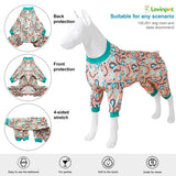 LovinPet Pitbull Dog Pjs for Large Dogs, Pet Anxiety Relief Pajamas, Sun Protection Dog Shirt Comfy Stretchy Fabric, Pastel Lemur Print, Pajamas for Pitbulls, Pitbull Party Clothes,3XL