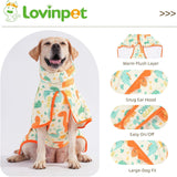 LovinPet 3‑in‑1 Dog Warm Winter Coat & Bathrobe, Hooded Dinosaur Fleece, Lightweight High‑Loft, Absorbent Knit, Quiet Hook‑and‑Loop, Wind‑Blocking Edges, Dog Robes for Medium & Large Dogs, Orange,XL