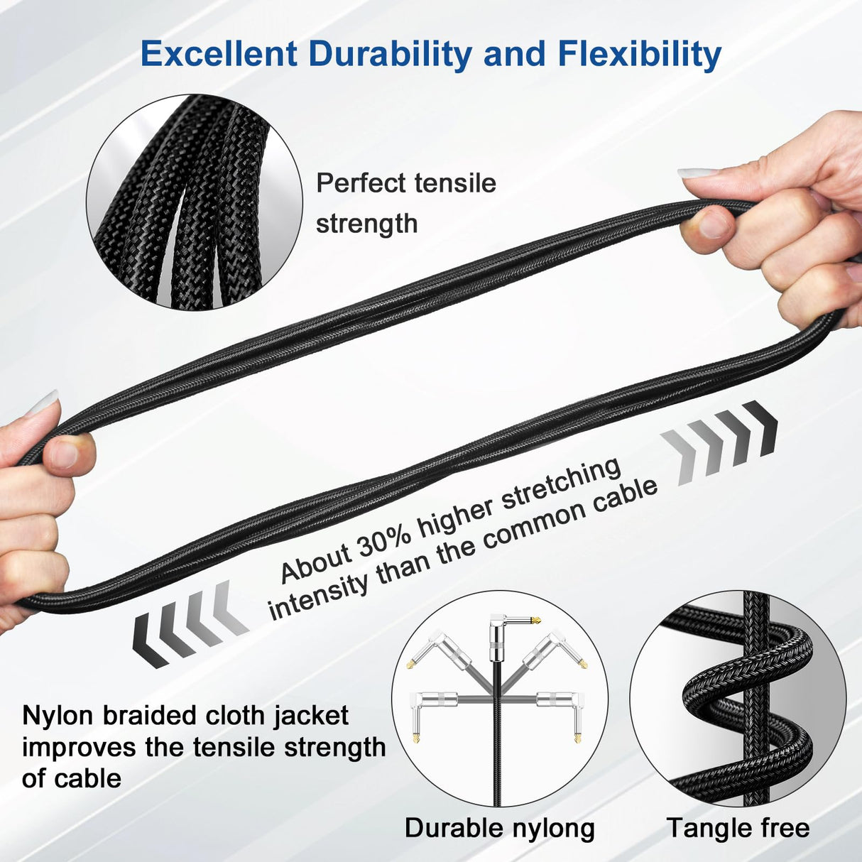 Guitar Cable, Guitar Cord 10ft, AMP Cord for Bass & Electric Guitars/Keyboard/Mandolin, Pro Audio Instrument Cable (Right Angle to Straight, Black)